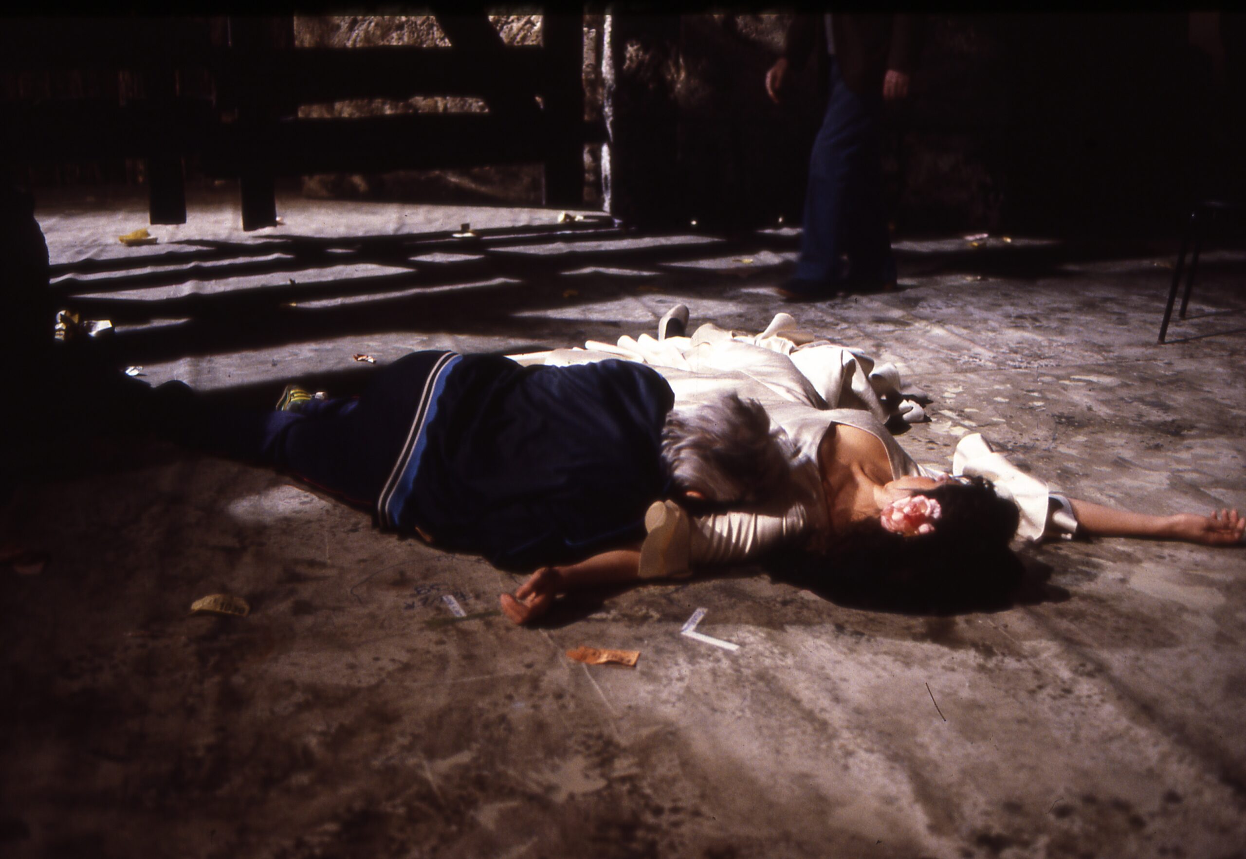 Herbert von Karajan lying on the floor beside Agnes Baltsa while rehearsing the final scene of Carmen.